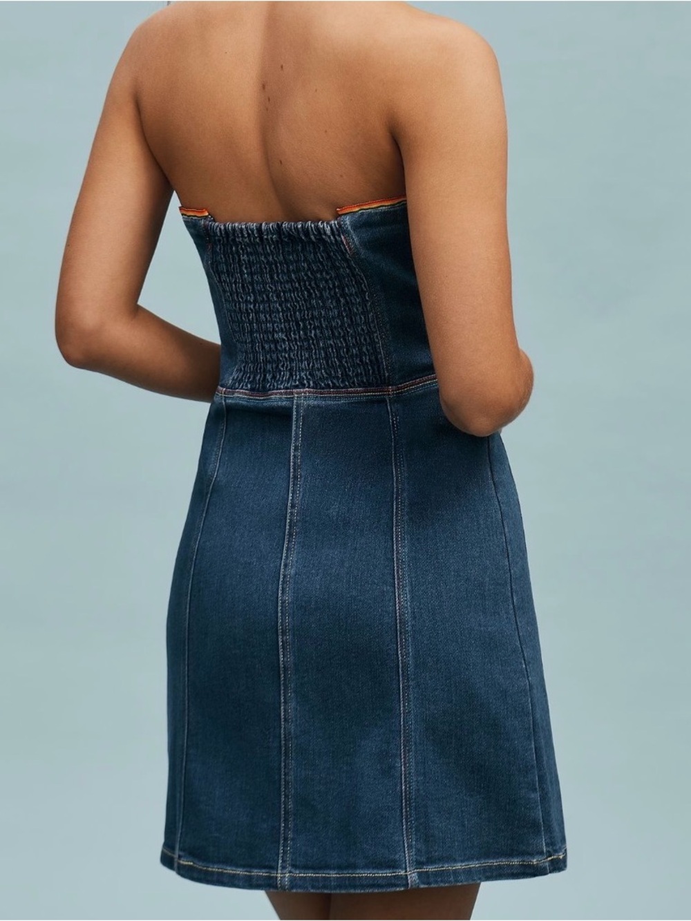 Anthropologie Pilcro Pilcro Strapless Button-Front Denim Mini Dress (Sz Large) - Picture 2 of 7
